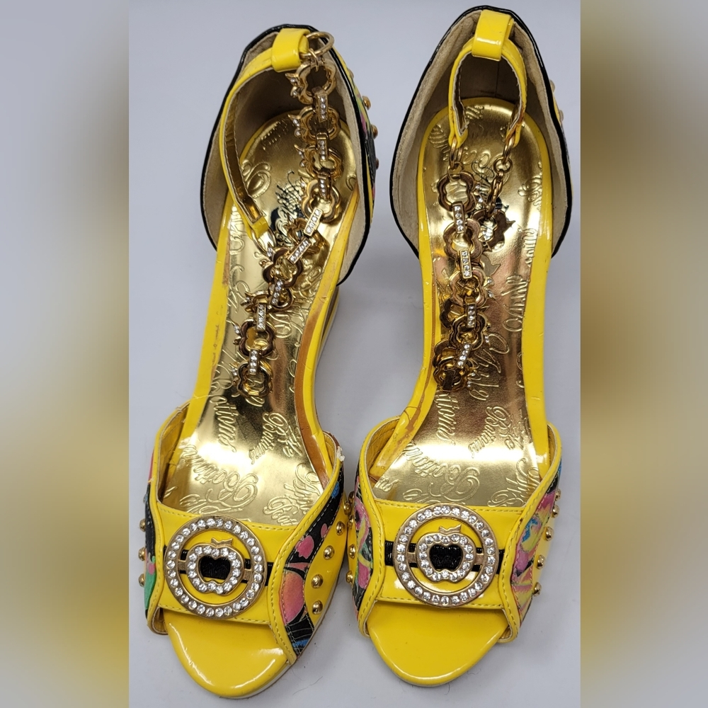 Apple Bottom Yellow Wood Wedge Heels Y2K size 8.5